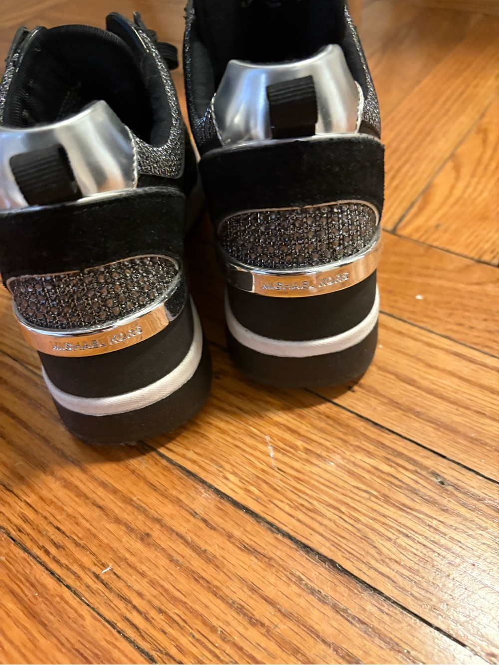 Michael Kors wedge with crystals Black & Silver Glitter Wedge Sneakers - Picture 4 of 5